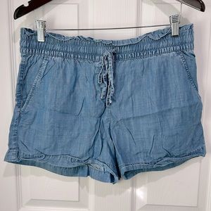 LOFT Outlet Chambray Shorts w/ Tie and Ruffle Top Elastic Waistband